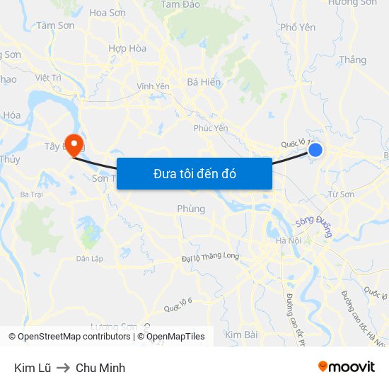 Kim Lũ to Chu Minh map