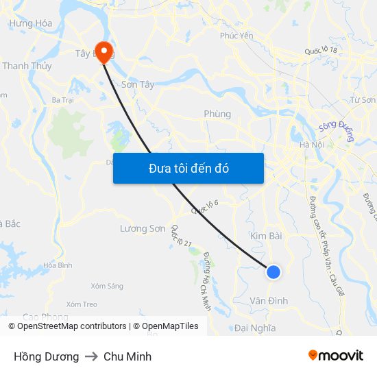 Hồng Dương to Chu Minh map