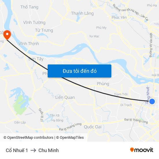 Cổ Nhuế 1 to Chu Minh map