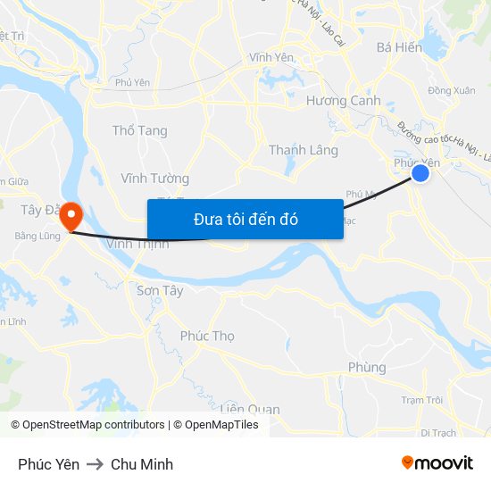 Phúc Yên to Chu Minh map