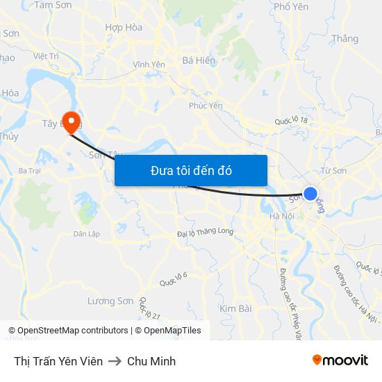 Thị Trấn Yên Viên to Chu Minh map