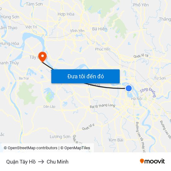 Quận Tây Hồ to Chu Minh map