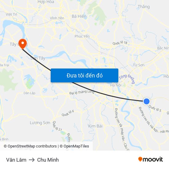 Văn Lâm to Chu Minh map