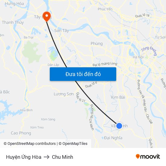 Huyện Ứng Hòa to Chu Minh map