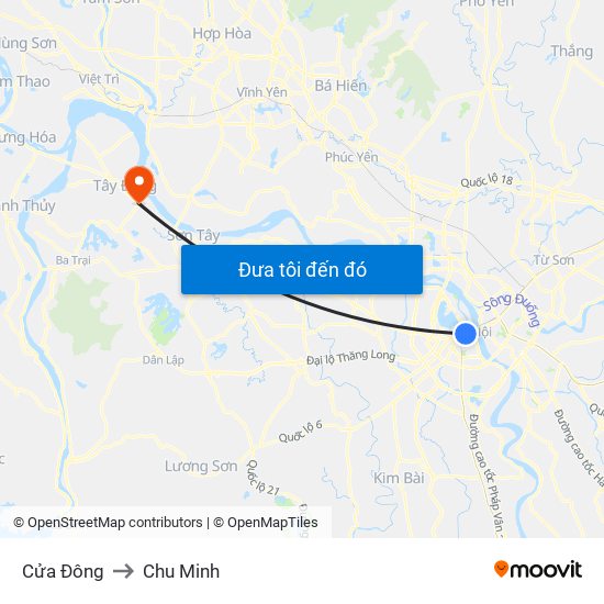 Cửa Đông to Chu Minh map