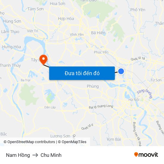 Nam Hồng to Chu Minh map