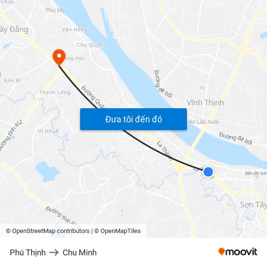 Phú Thịnh to Chu Minh map