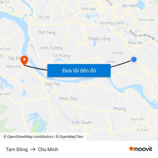 Tam Đồng to Chu Minh map