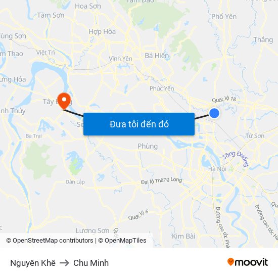 Nguyên Khê to Chu Minh map