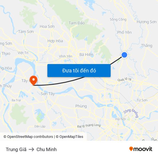 Trung Giã to Chu Minh map