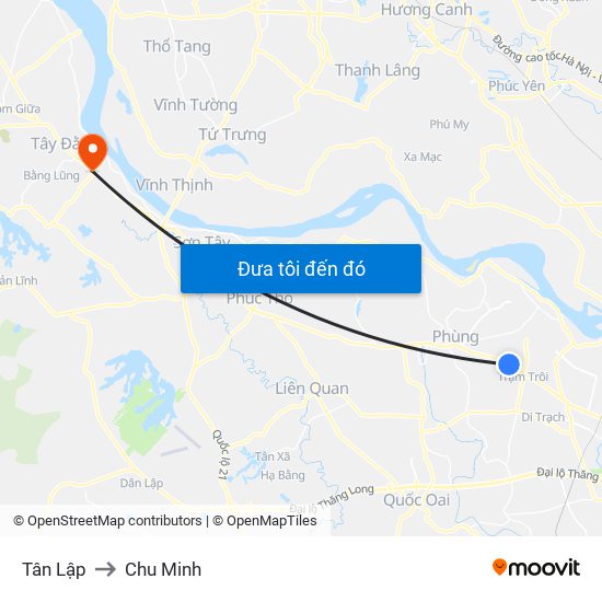 Tân Lập to Chu Minh map
