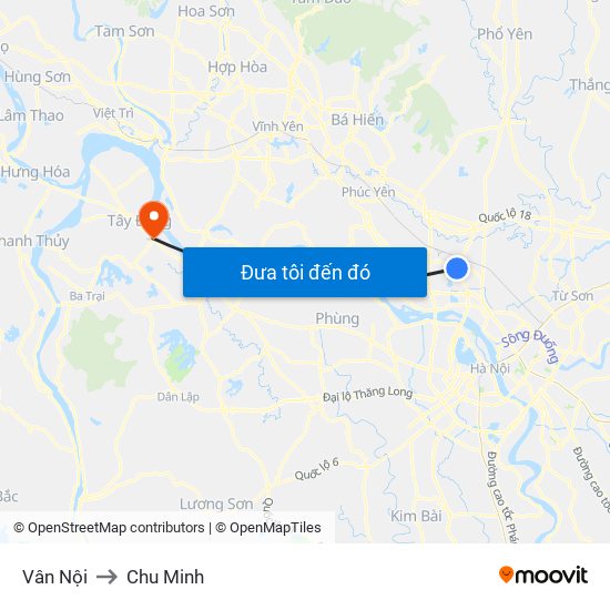 Vân Nội to Chu Minh map