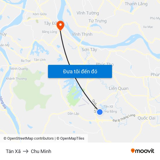 Tân Xã to Chu Minh map