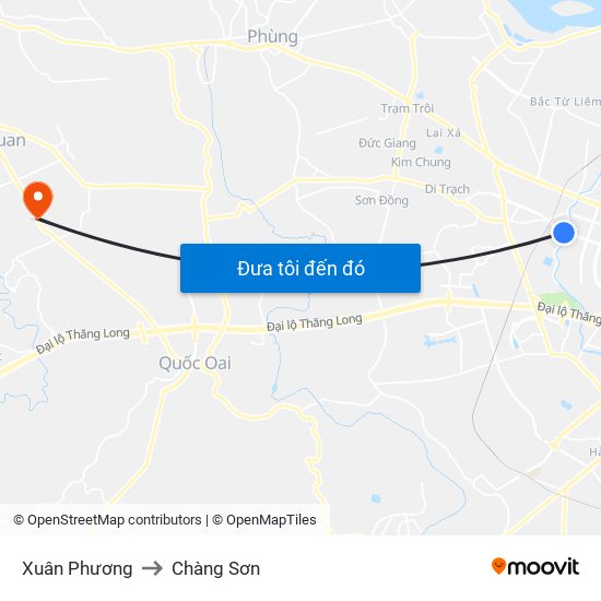 Xuân Phương to Chàng Sơn map