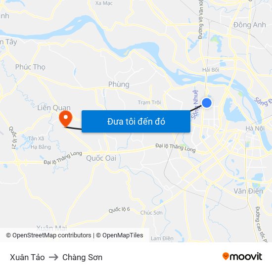 Xuân Tảo to Chàng Sơn map