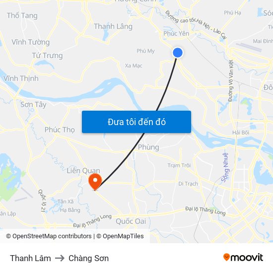 Thanh Lâm to Chàng Sơn map
