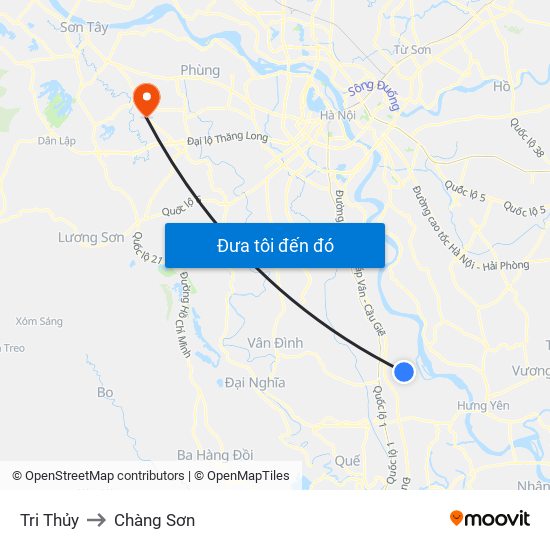 Tri Thủy to Chàng Sơn map