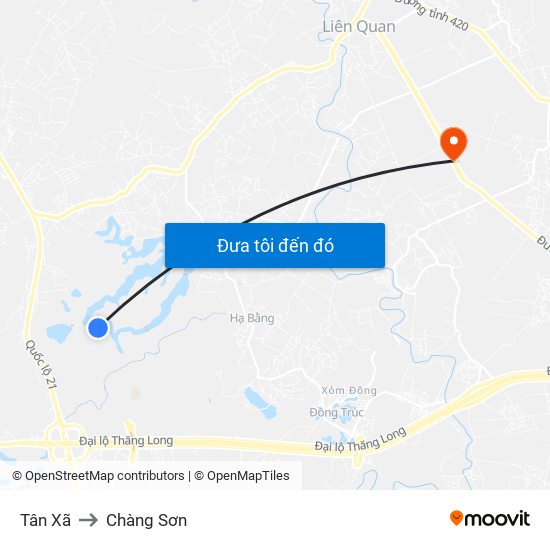 Tân Xã to Chàng Sơn map