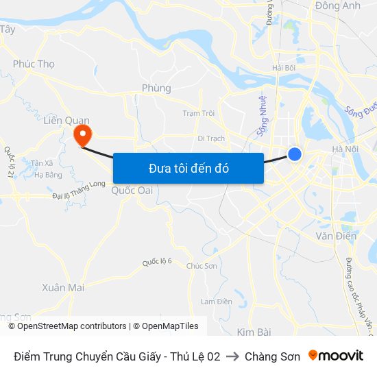 Điểm Trung Chuyển Cầu Giấy - Thủ Lệ 02 to Chàng Sơn map