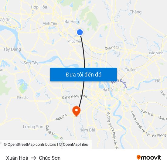 Xuân Hoà to Chúc Sơn map