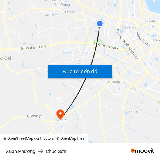 Xuân Phương to Chúc Sơn map