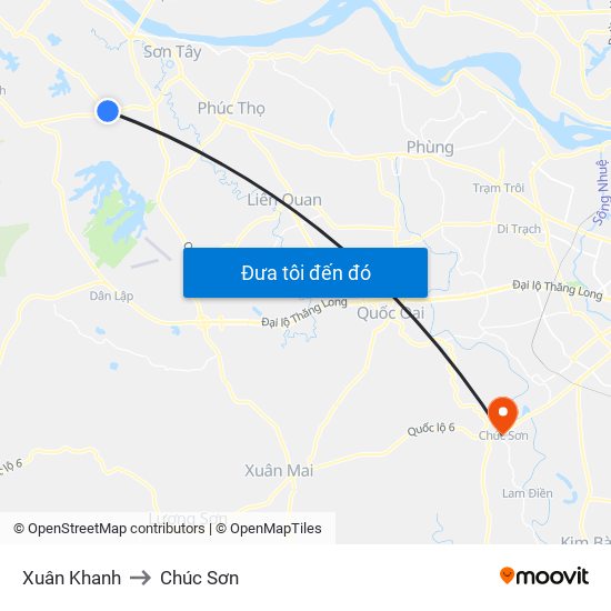 Xuân Khanh to Chúc Sơn map