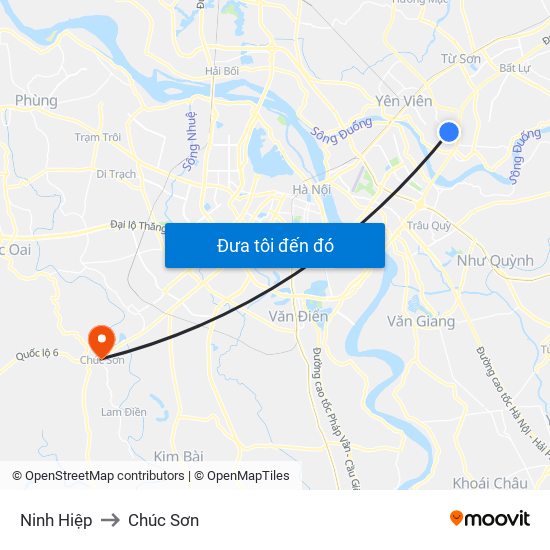 Ninh Hiệp to Chúc Sơn map