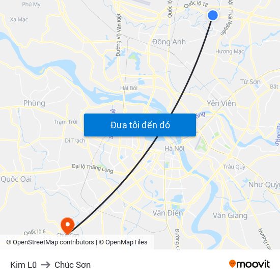 Kim Lũ to Chúc Sơn map