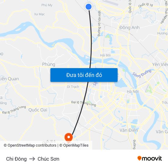 Chi Đông to Chúc Sơn map