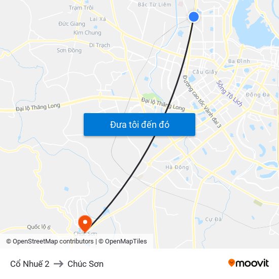 Cổ Nhuế 2 to Chúc Sơn map