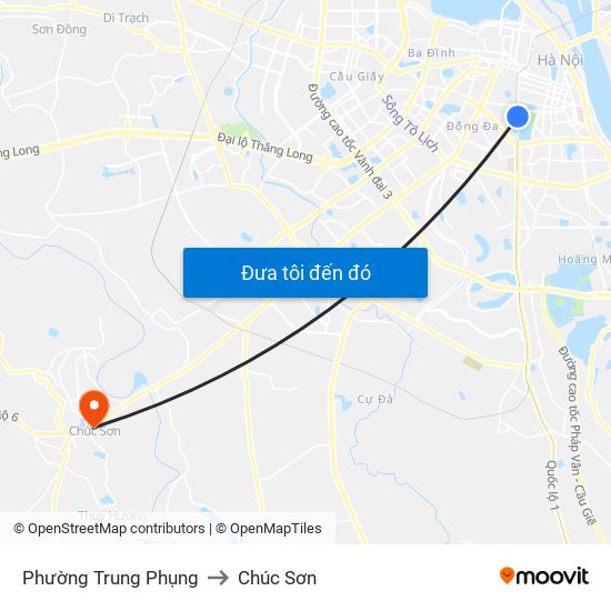 Phường Trung Phụng to Chúc Sơn map