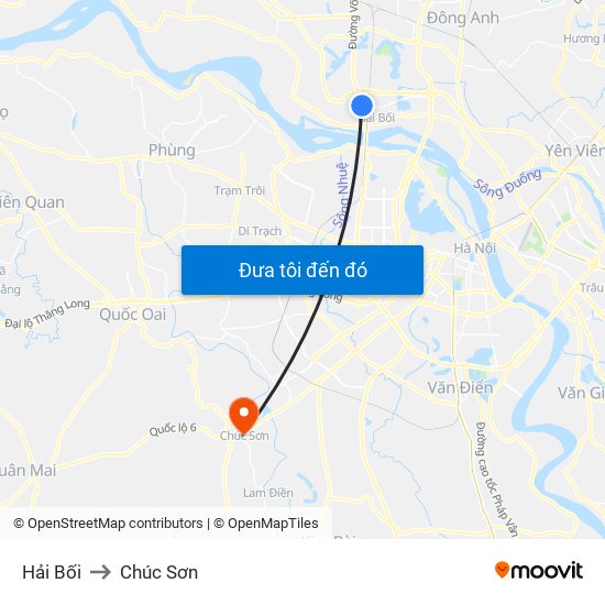 Hải Bối to Chúc Sơn map