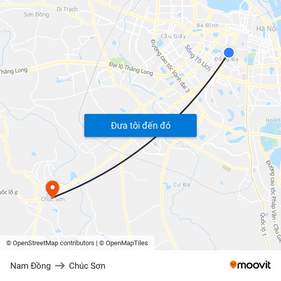 Nam Đồng to Chúc Sơn map