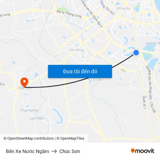 Bến Xe Nước Ngầm to Chúc Sơn map