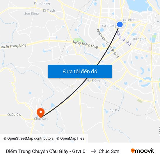 Điểm Trung Chuyển Cầu Giấy - Gtvt 01 to Chúc Sơn map