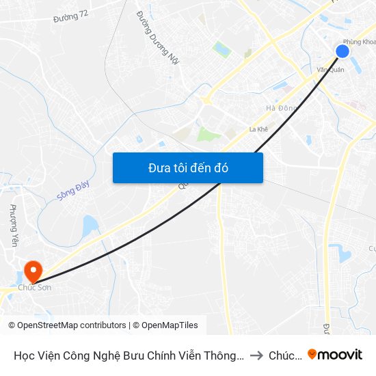 Học Viện Công Nghệ Bưu Chính Viễn Thông - Trần Phú (Hà Đông) to Chúc Sơn map