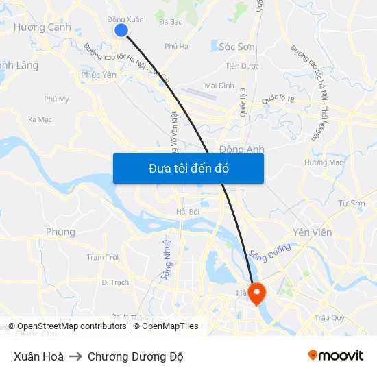 Xuân Hoà to Chương Dương Độ map