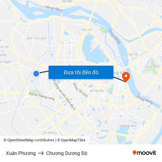 Xuân Phương to Chương Dương Độ map