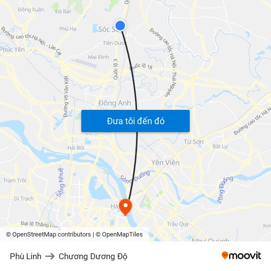 Phù Linh to Chương Dương Độ map