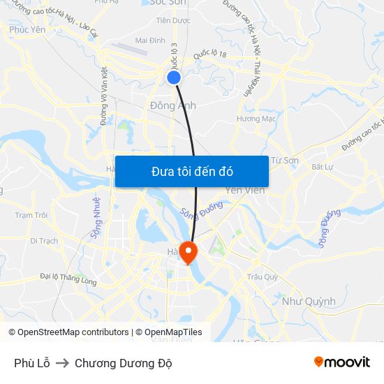 Phù Lỗ to Chương Dương Độ map