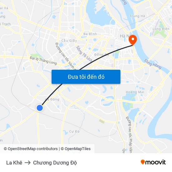 La Khê to Chương Dương Độ map