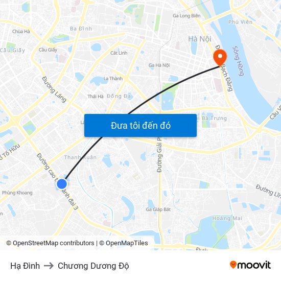 Hạ Đình to Chương Dương Độ map