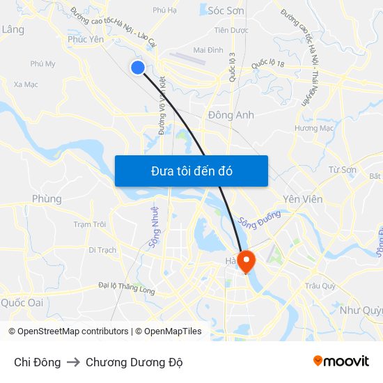 Chi Đông to Chương Dương Độ map