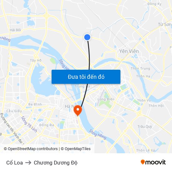 Cổ Loa to Chương Dương Độ map