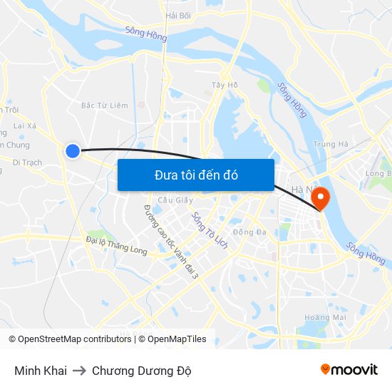 Minh Khai to Chương Dương Độ map