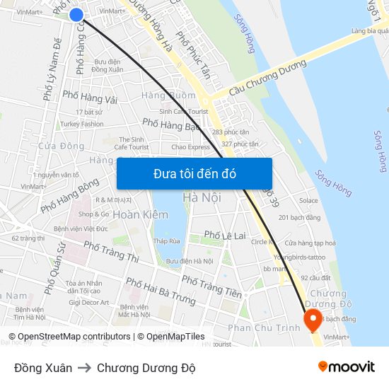 Đồng Xuân to Chương Dương Độ map