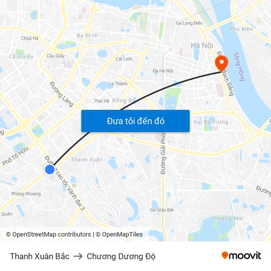 Thanh Xuân Bắc to Chương Dương Độ map