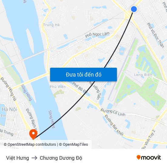 Việt Hưng to Chương Dương Độ map