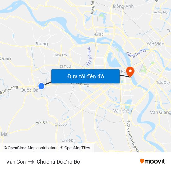 Vân Côn to Chương Dương Độ map