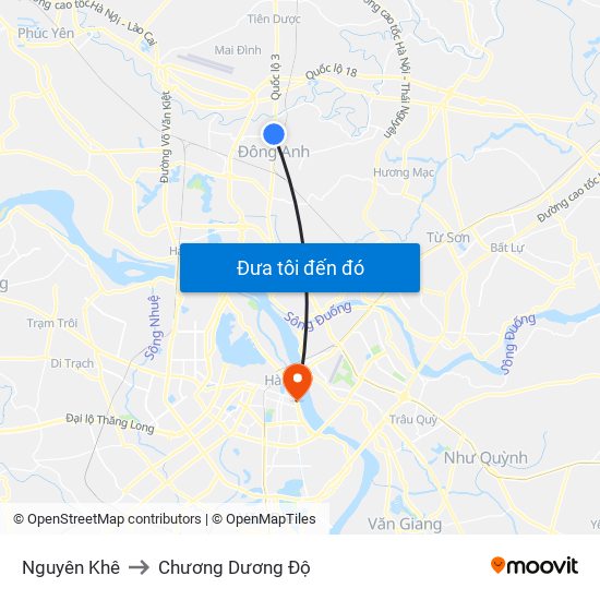 Nguyên Khê to Chương Dương Độ map